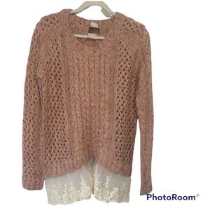 POL Lace Trim Sweater Pink/Cream size Small